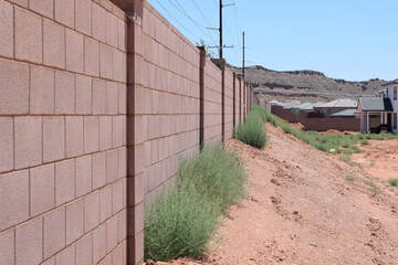 side view of a block wall fence in las vegas